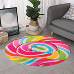 Rainbow Swirl Candy Print Round Rug