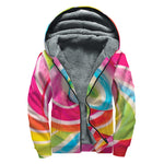 Rainbow Swirl Candy Print Sherpa Lined Zip Up Hoodie