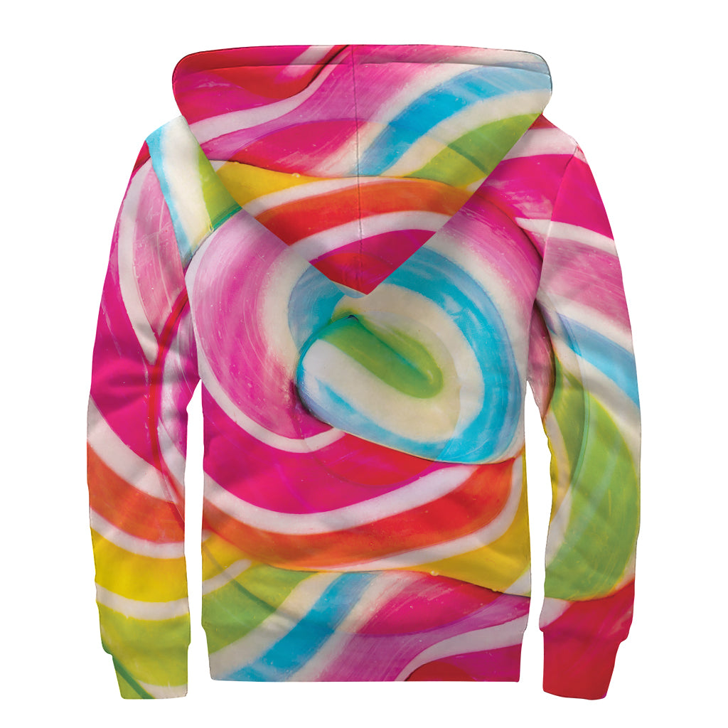 Rainbow Swirl Candy Print Sherpa Lined Zip Up Hoodie