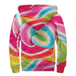 Rainbow Swirl Candy Print Sherpa Lined Zip Up Hoodie