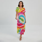 Rainbow Swirl Candy Print Short Sleeve Maxi Dress