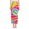 Rainbow Swirl Candy Print Side Slit Maxi Skirt