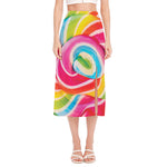 Rainbow Swirl Candy Print Side Slit Midi Skirt