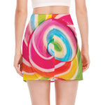 Rainbow Swirl Candy Print Side Slit Mini Skirt