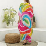 Rainbow Swirl Candy Print Silk V-Neck Kaftan Dress