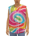 Rainbow Swirl Candy Print Sleeveless Baseball Jersey