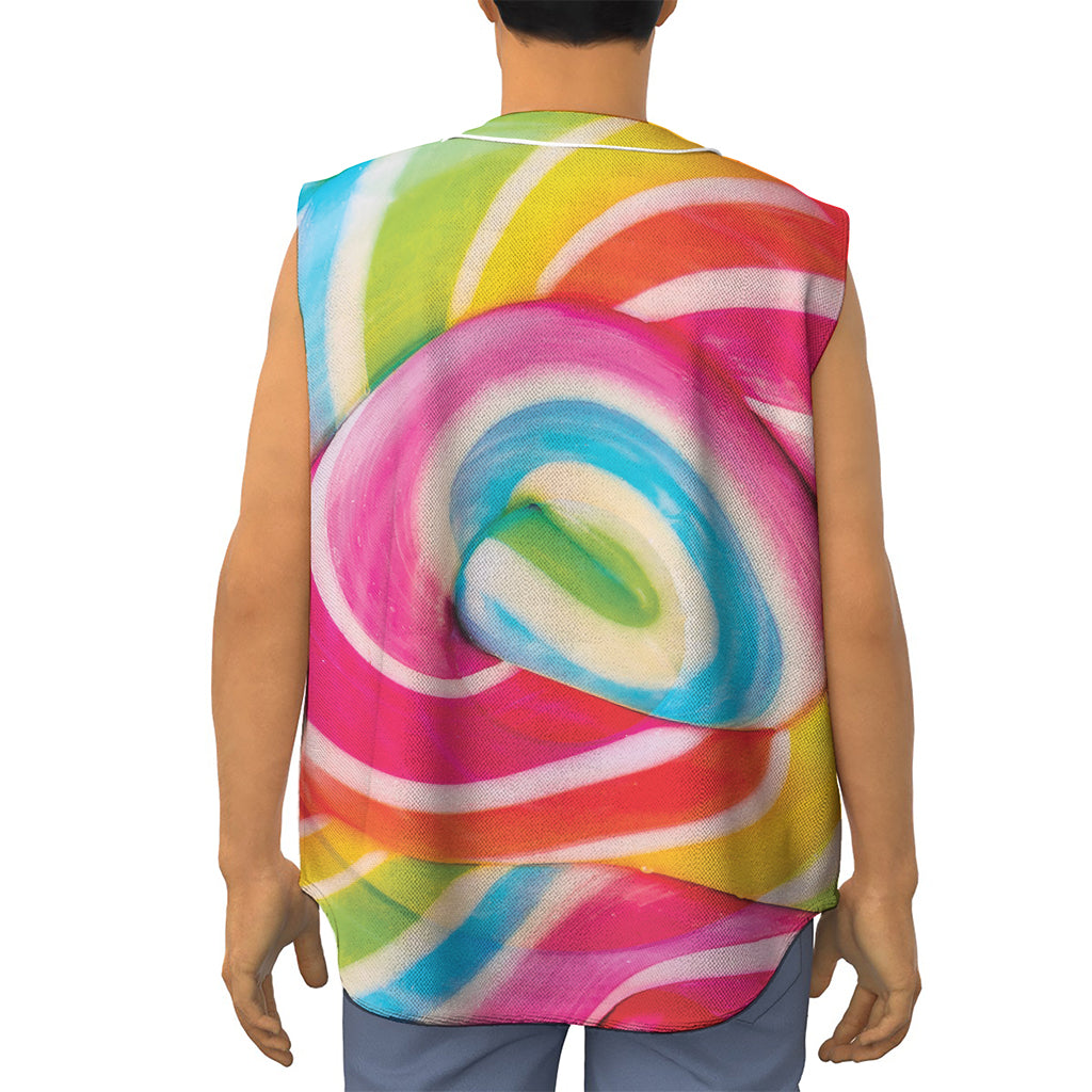Rainbow Swirl Candy Print Sleeveless Baseball Jersey