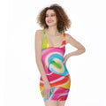 Rainbow Swirl Candy Print Sleeveless Bodycon Dress