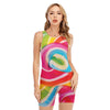 Rainbow Swirl Candy Print Sleeveless One Piece Swimsuit