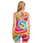 Rainbow Swirl Candy Print Sleeveless One Piece Swimsuit