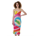 Rainbow Swirl Candy Print Slim Fit Midi Cami Dress