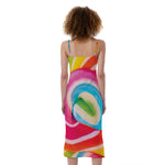 Rainbow Swirl Candy Print Slim Fit Midi Cami Dress