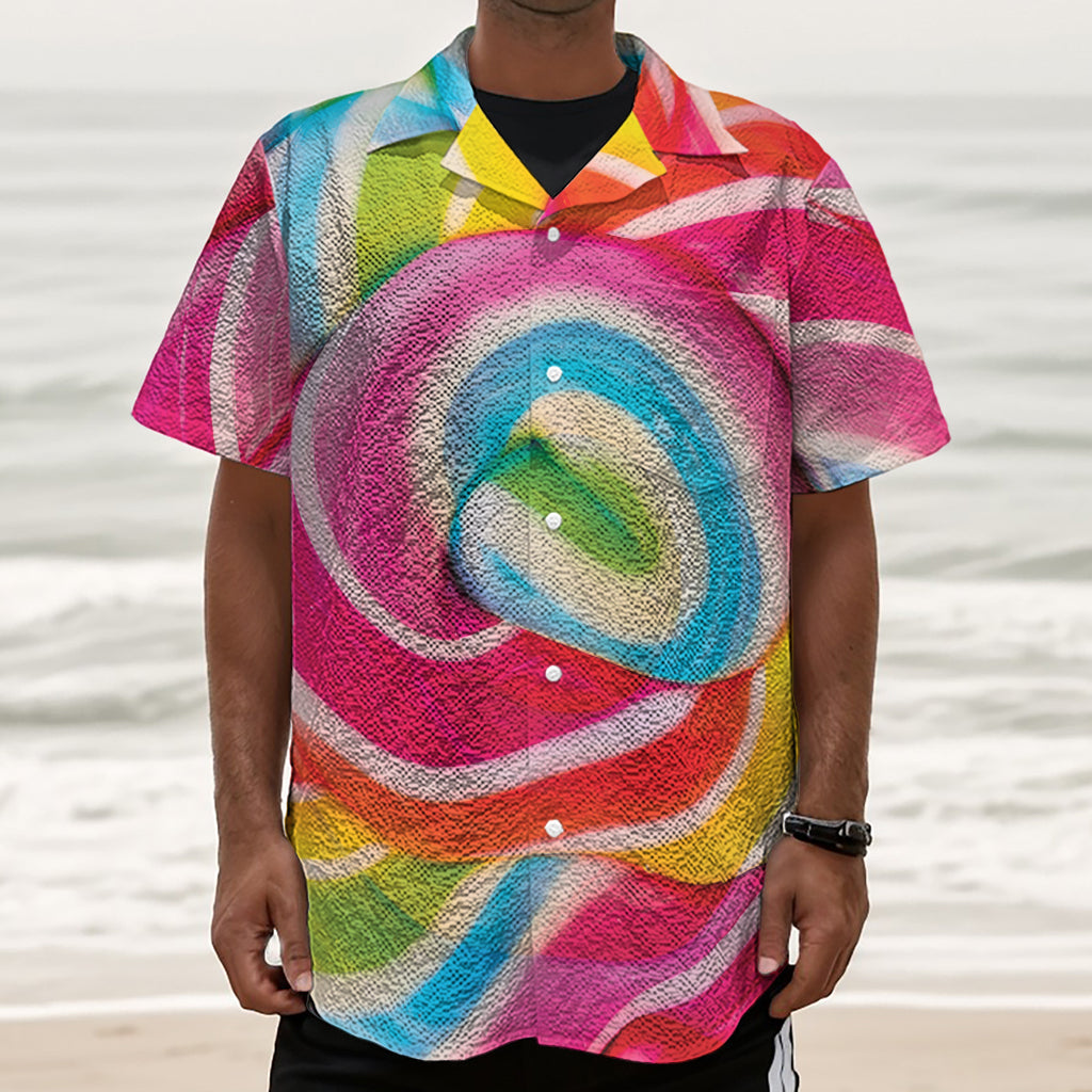 Rainbow Swirl Candy Print Textured Short Sleeve Shirt