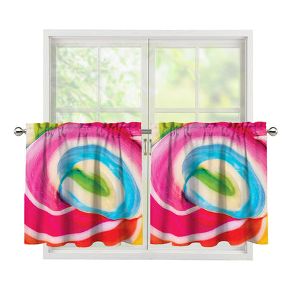Rainbow Swirl Candy Print Tier Curtains