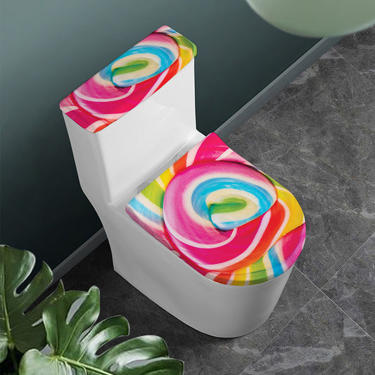 Rainbow Swirl Candy Print Toilet Lid And Tank Cover Set