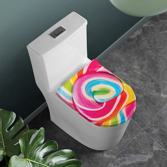 Rainbow Swirl Candy Print Toilet Lid Cover
