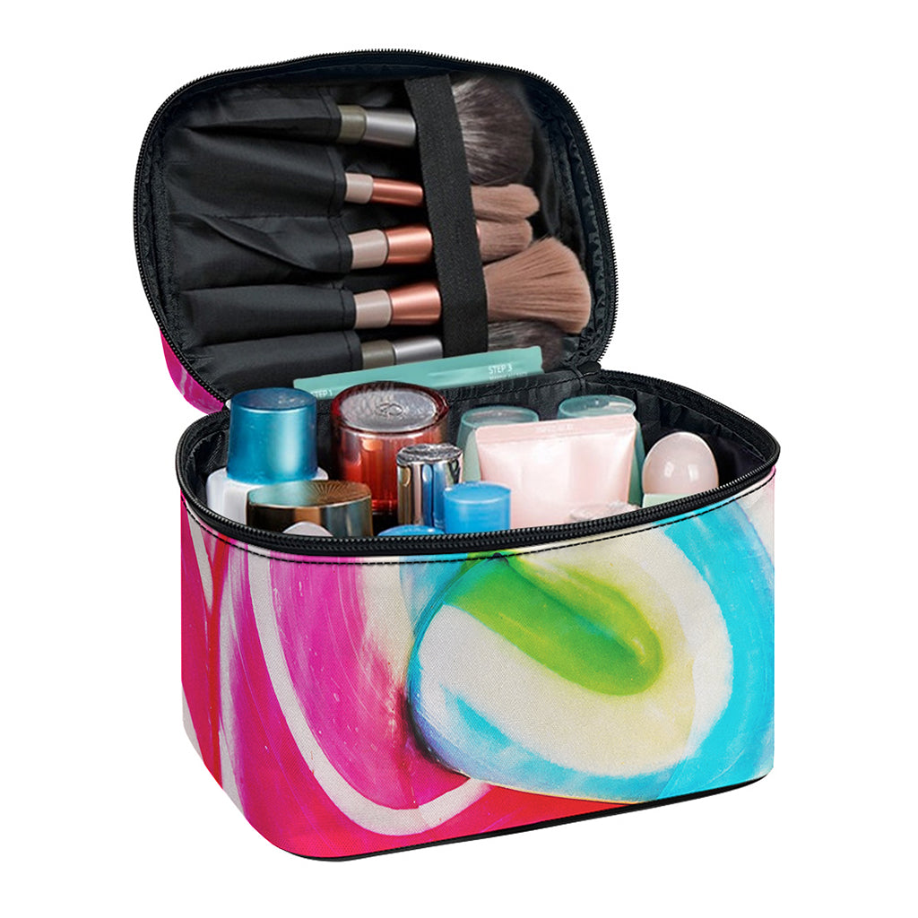 Rainbow Swirl Candy Print Travel Makeup Bag