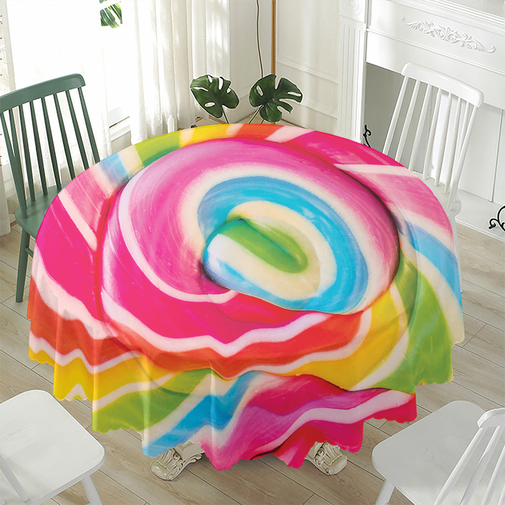 Rainbow Swirl Candy Print Waterproof Round Tablecloth