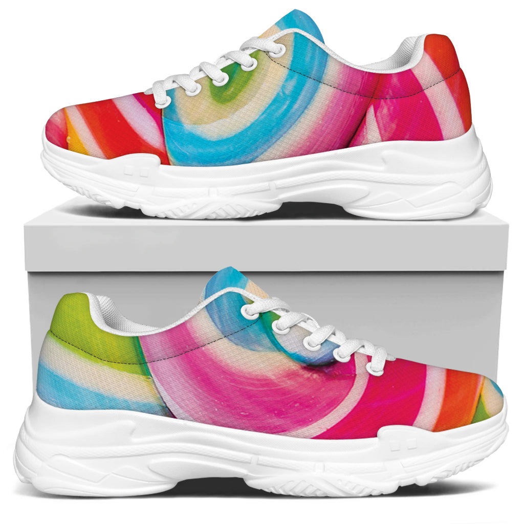 Rainbow Swirl Candy Print White Chunky Shoes