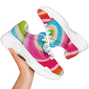 Rainbow Swirl Candy Print White Chunky Shoes