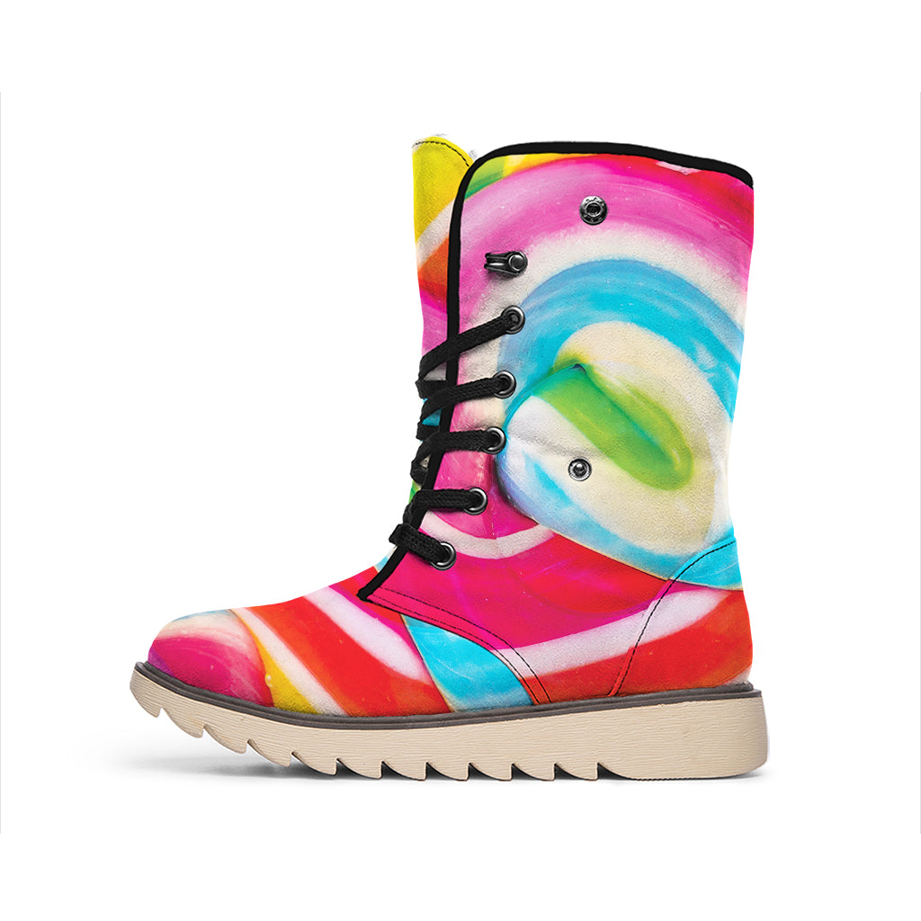 Rainbow Swirl Candy Print Winter Boots