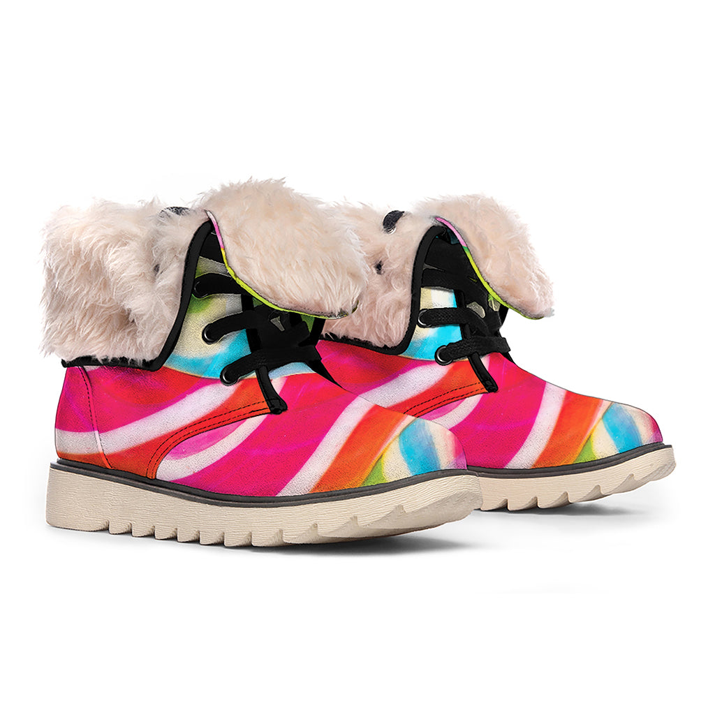 Rainbow Swirl Candy Print Winter Boots