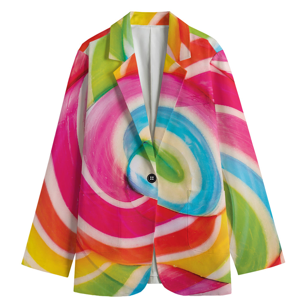 Rainbow Swirl Candy Print Women's Blazer