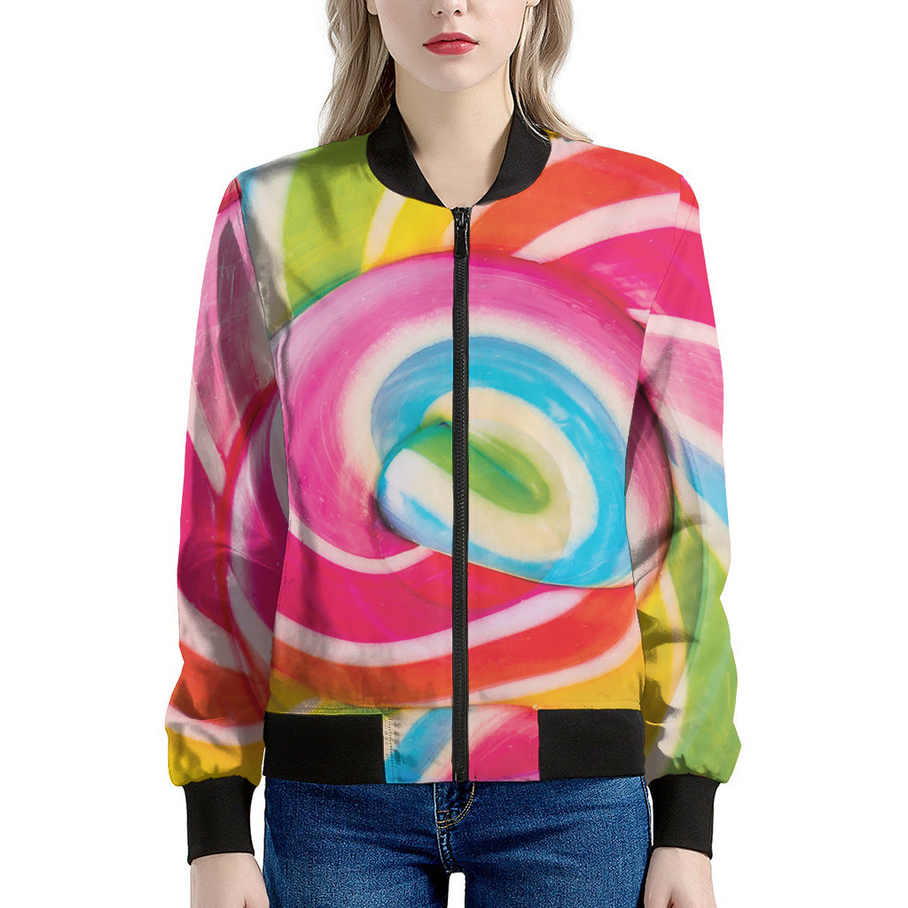 Rainbow Swirl Candy Print Women's Bomber Jacket