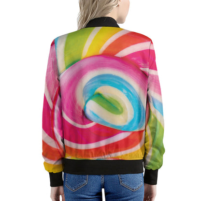 Rainbow Swirl Candy Print Women's Bomber Jacket
