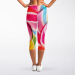 Rainbow Swirl Candy Print Women's Capri Leggings