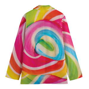 Rainbow Swirl Candy Print Women's Cotton Blazer