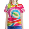 Rainbow Swirl Candy Print Women's Polo Shirt