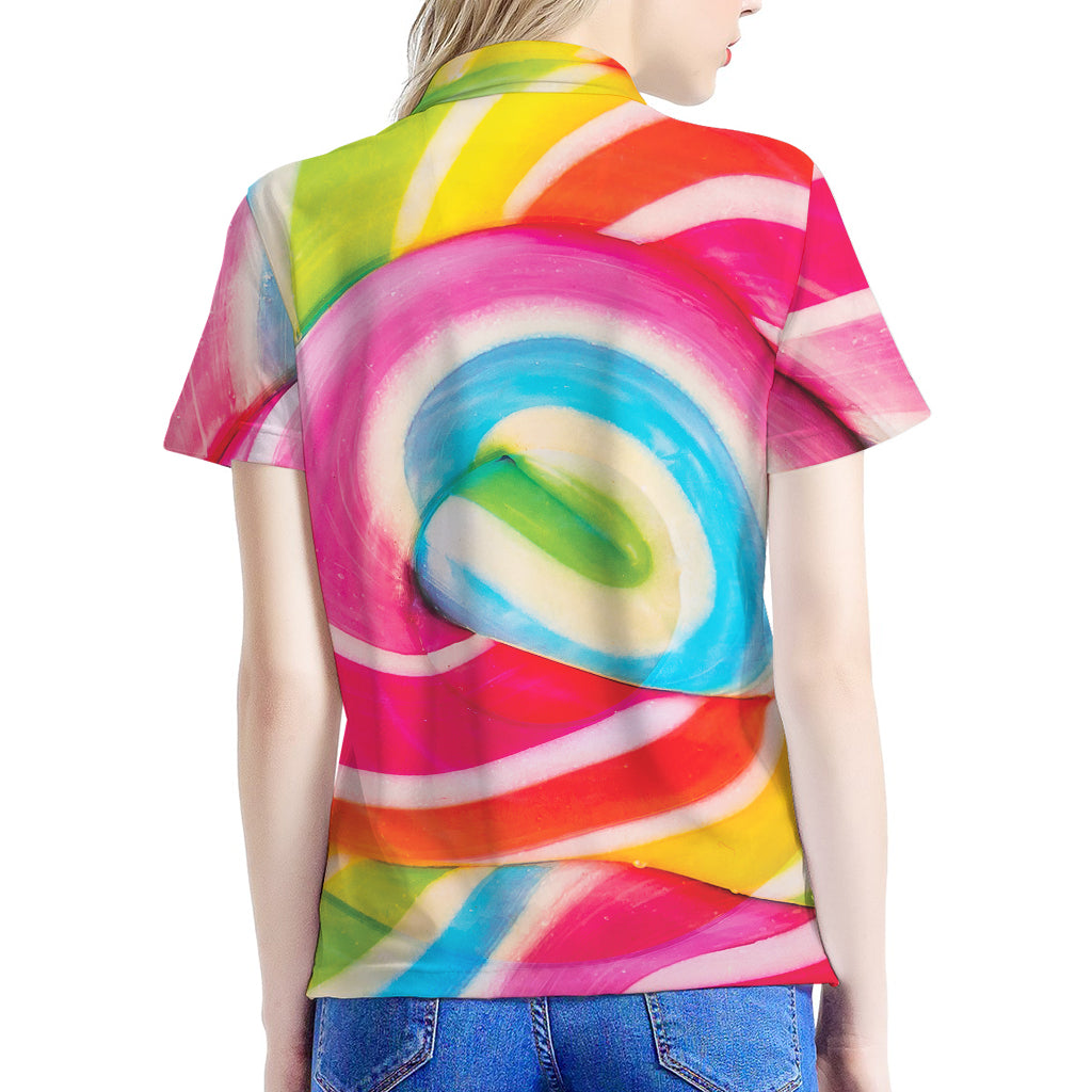 Rainbow Swirl Candy Print Women's Polo Shirt