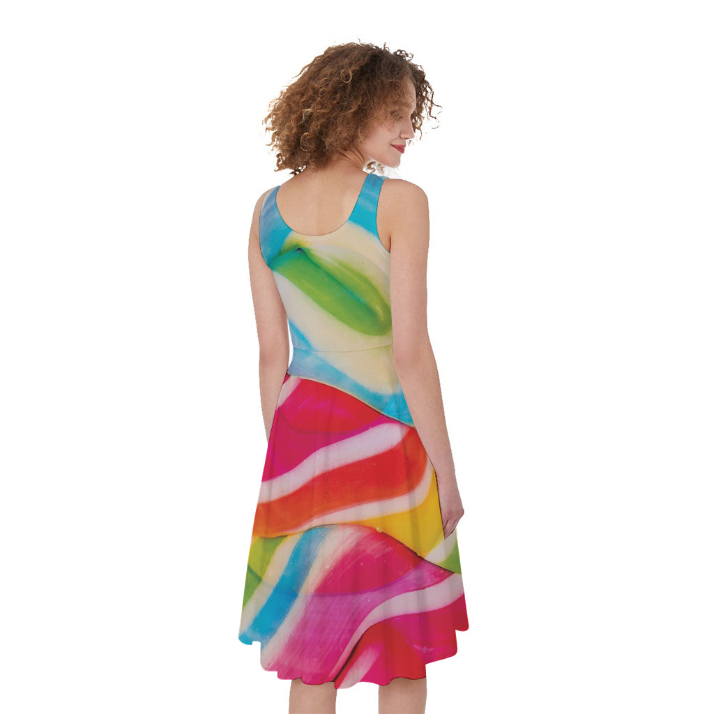 Rainbow Swirl Candy Print Women's Sleeveless Dress