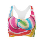 Rainbow Swirl Candy Print Women's Sports Bra