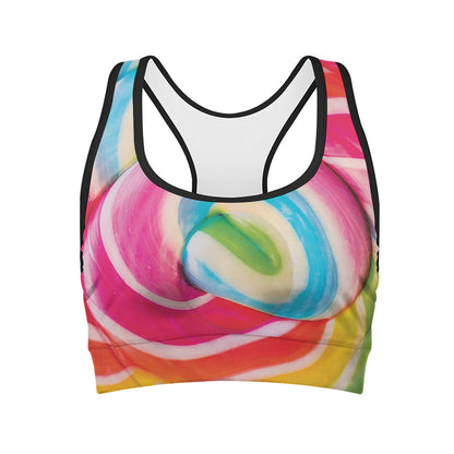 Rainbow Swirl Candy Print Women's Sports Bra