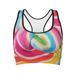 Rainbow Swirl Candy Print Women's Sports Bra