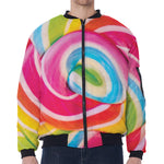 Rainbow Swirl Candy Print Zip Sleeve Bomber Jacket