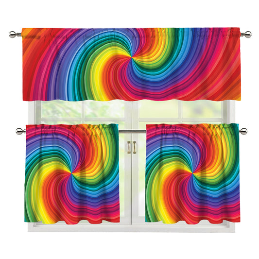 Rainbow Swirl Print 3 Piece Kitchen Curtains