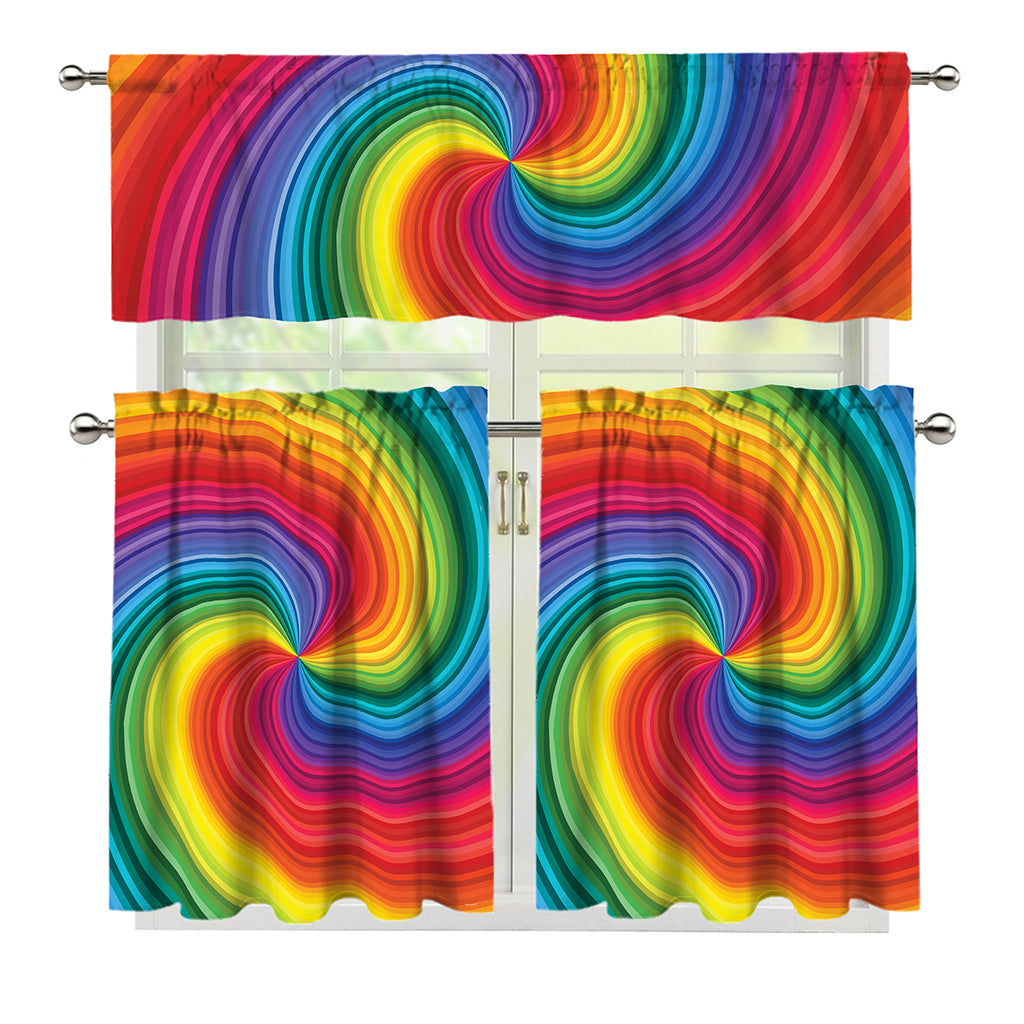 Rainbow Swirl Print 3 Piece Kitchen Curtains