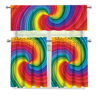 Rainbow Swirl Print 3 Piece Kitchen Curtains