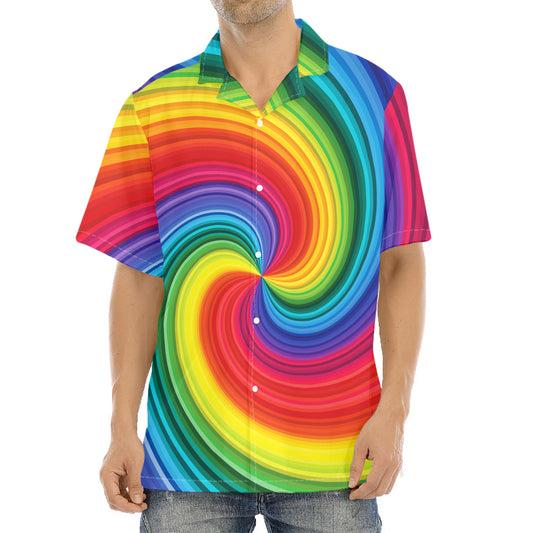 Rainbow Swirl Print Aloha Shirt