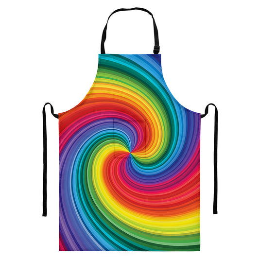Rainbow Swirl Print Bib Apron With Pocket