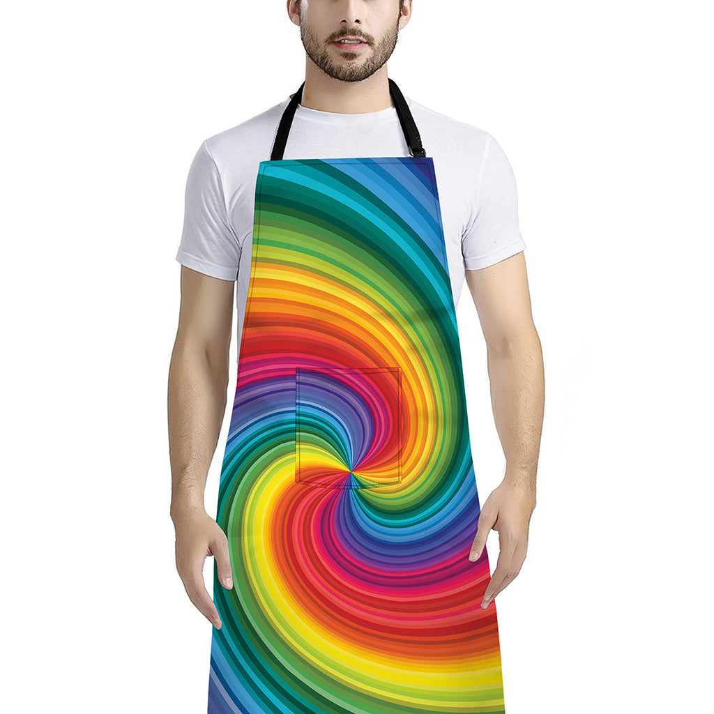 Rainbow Swirl Print Bib Apron With Pocket