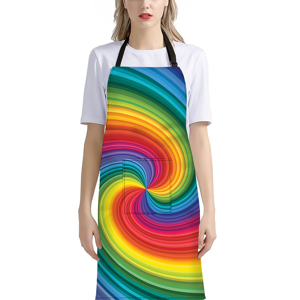 Rainbow Swirl Print Bib Apron With Pocket