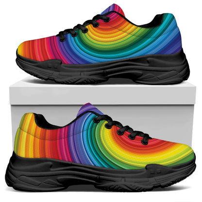 Rainbow Swirl Print Black Chunky Shoes