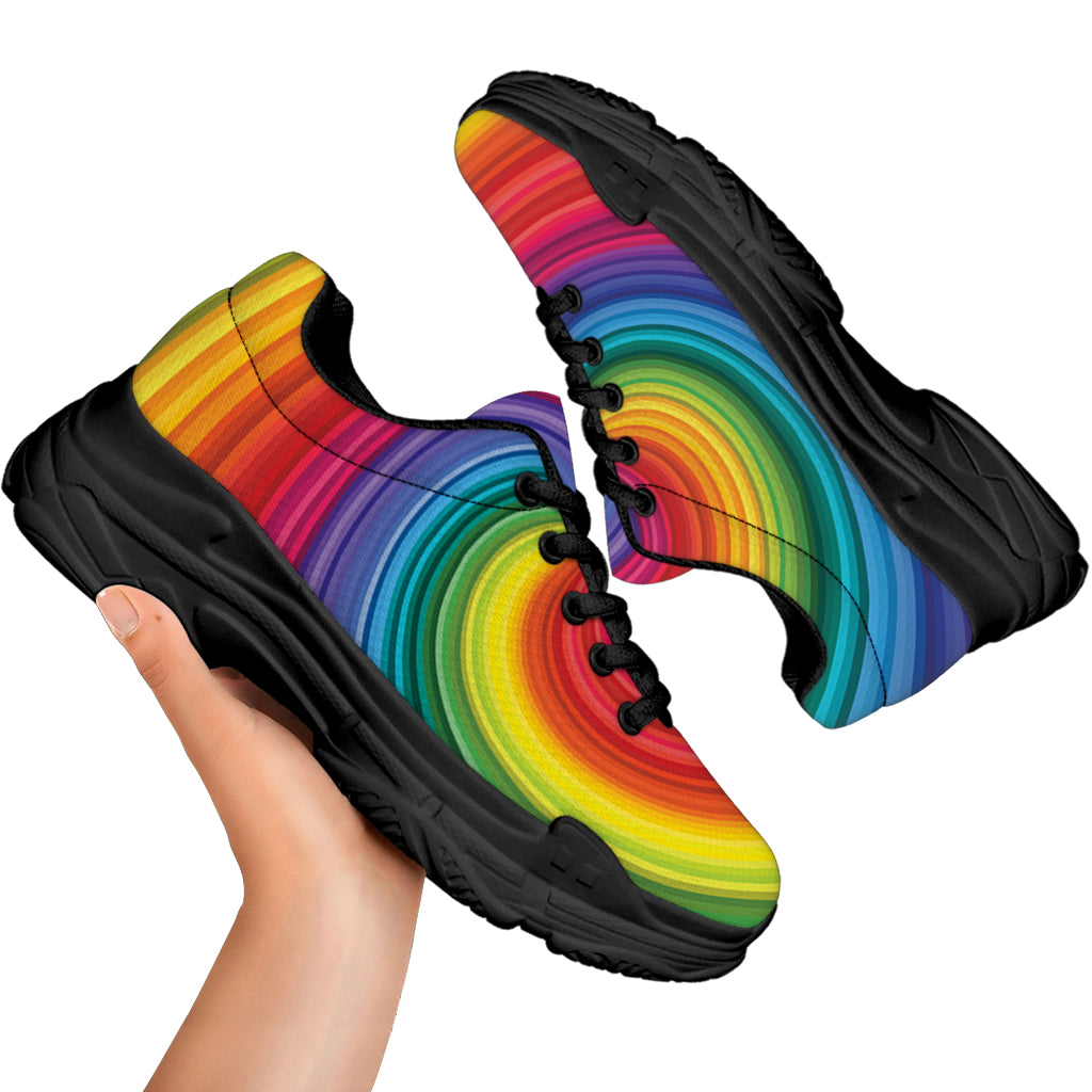 Rainbow Swirl Print Black Chunky Shoes