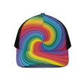 Rainbow Swirl Print Black Mesh Trucker Hat
