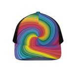 Rainbow Swirl Print Black Mesh Trucker Cap