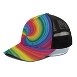 Rainbow Swirl Print Black Mesh Trucker Cap
